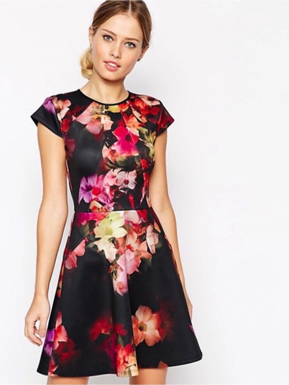 Ted Baker Pink Embla Cascading Floral Skater Dress Size 1/US 2